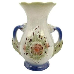 Vintage Lusterware Double Handle Floral Bud Vase Brazil